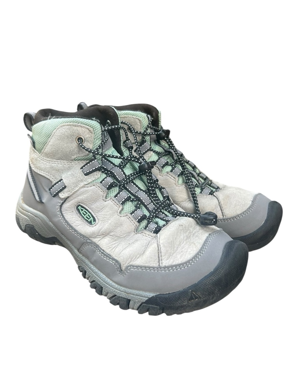 KEEN Kids' Targhee IV Waterproof Mid Hiking Boots in the Alloy/Granite Green 3Y